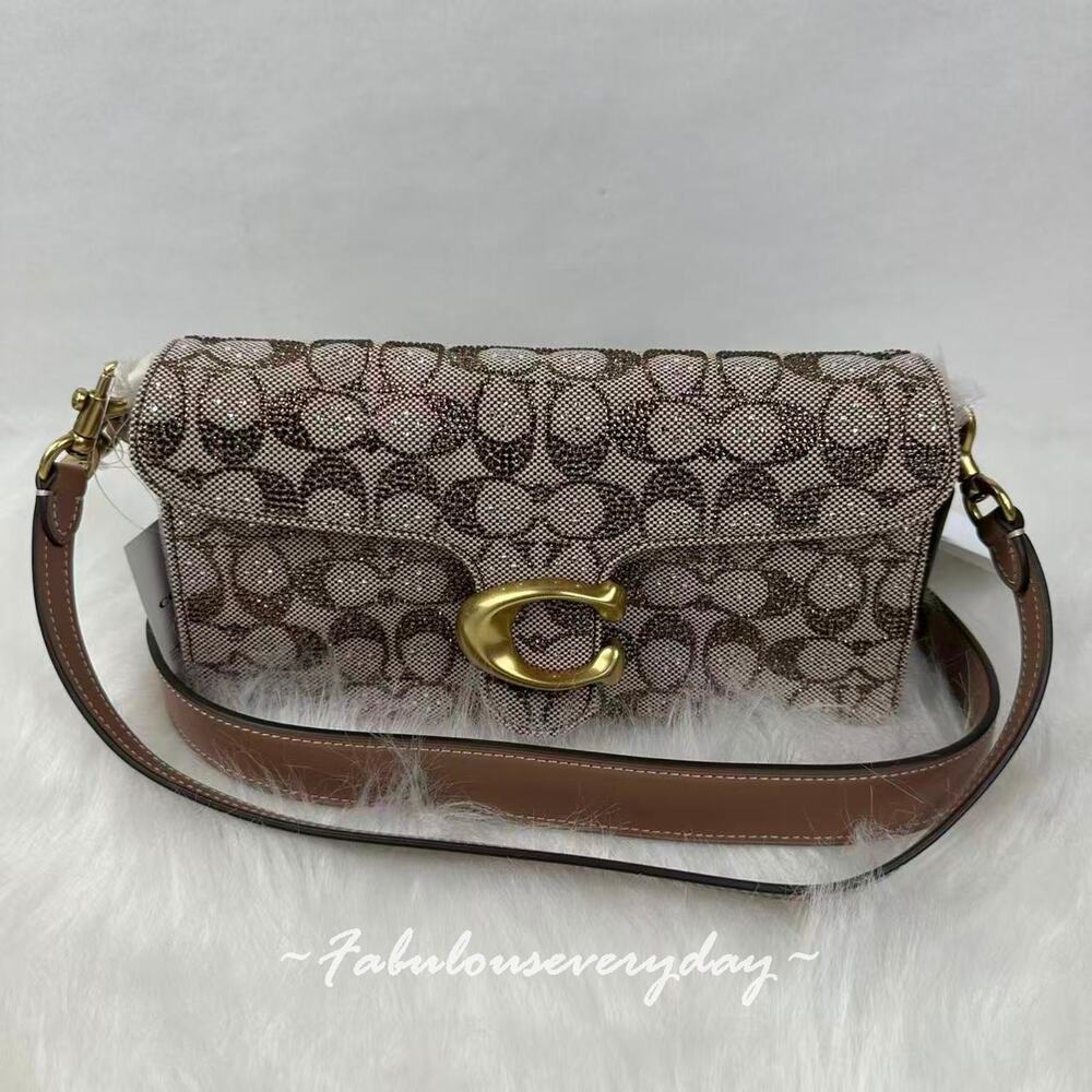 Coach Tabby Shoulder Bag 26 Crystal Signature Jacquard Crossbody Mushroom CDZ34
